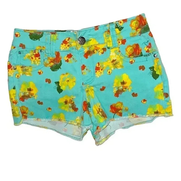 Grane Pants - Grane Floral Women's Shorts - Turquoise and Yellow